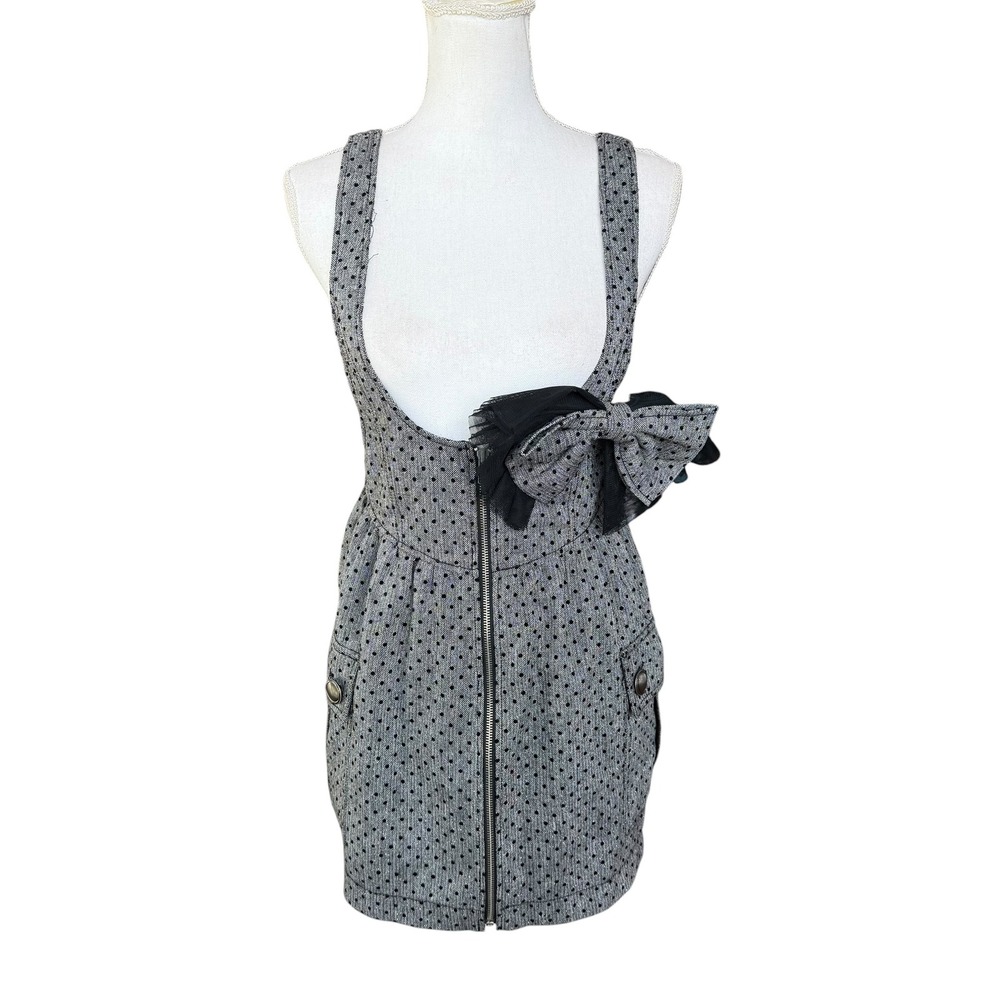 Barbie Grey Polka Dot‎ Pinafore Jumper Dress Zip Front Bow Detail Women Sample